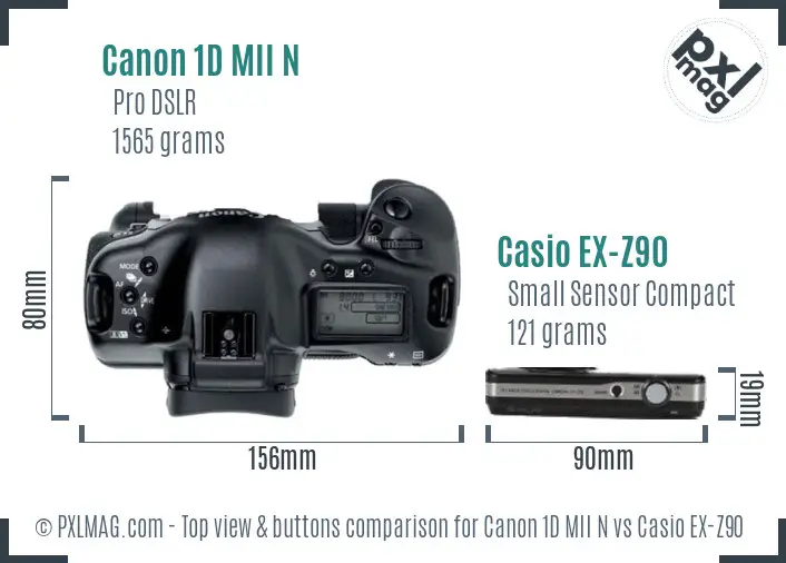 Canon 1D MII N vs Casio EX-Z90 top view buttons comparison