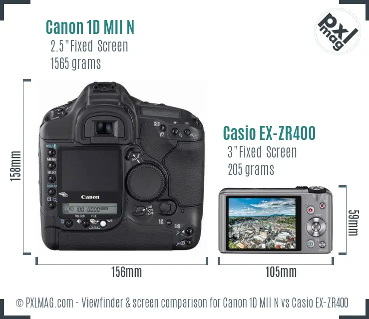 Canon 1D MII N vs Casio EX-ZR400 Screen and Viewfinder comparison Canon 1D MII N vs Casio EX-ZR400 Screen and Viewfinder comparison