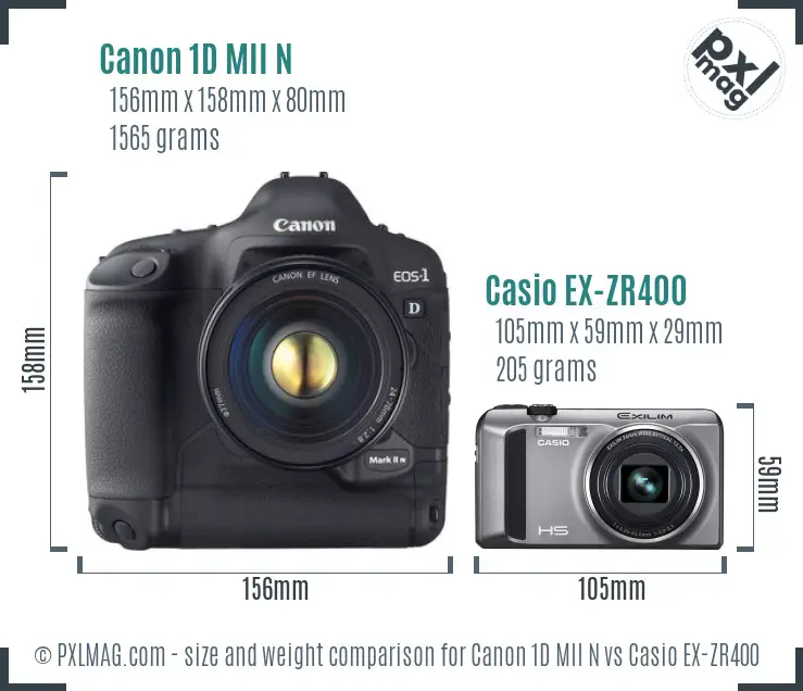 Canon 1D MII N vs Casio EX-ZR400 size comparison Canon 1D MII N vs Casio EX-ZR400 size comparison