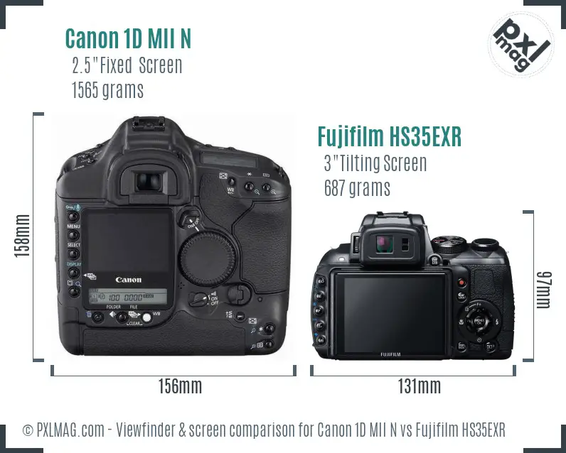 Canon 1D MII N vs Fujifilm HS35EXR Screen and Viewfinder comparison