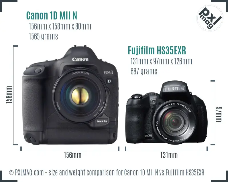 Canon 1D MII N vs Fujifilm HS35EXR size comparison