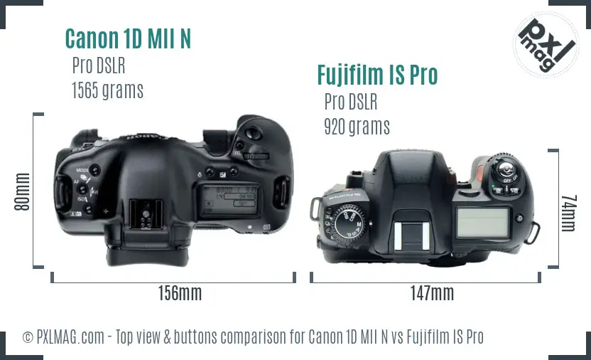 Canon 1D MII N vs Fujifilm IS Pro top view buttons comparison