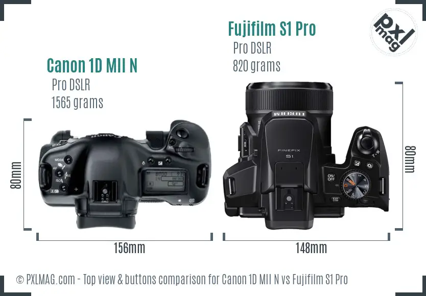 Canon 1D MII N vs Fujifilm S1 Pro top view buttons comparison