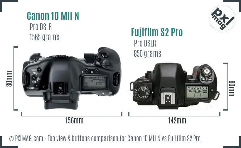 Canon 1D MII N vs Fujifilm S2 Pro top view buttons comparison