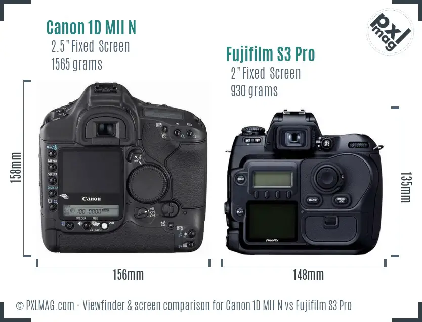 Canon 1D MII N vs Fujifilm S3 Pro Screen and Viewfinder comparison