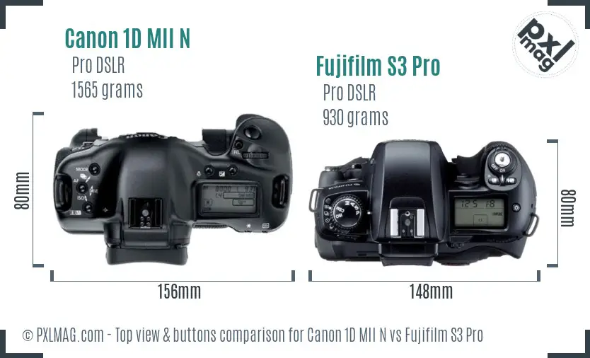 Canon 1D MII N vs Fujifilm S3 Pro top view buttons comparison