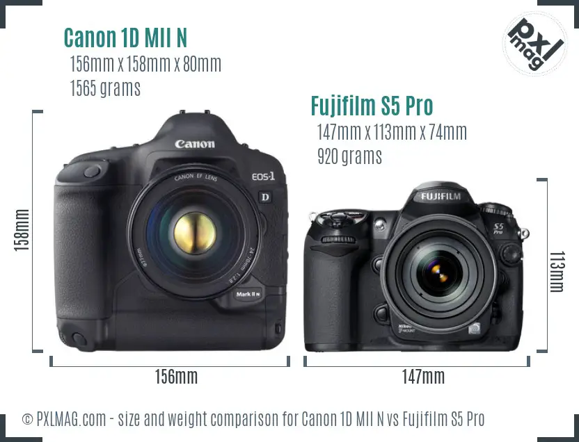 Canon 1D MII N vs Fujifilm S5 Pro size comparison