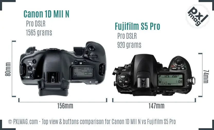 Canon 1D MII N vs Fujifilm S5 Pro top view buttons comparison