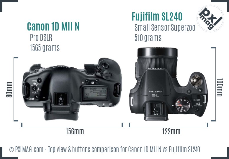 Canon 1D MII N vs Fujifilm SL240 top view buttons comparison