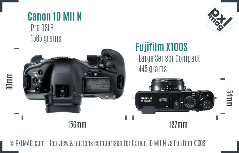 Canon 1D MII N vs Fujifilm X100S top view buttons comparison