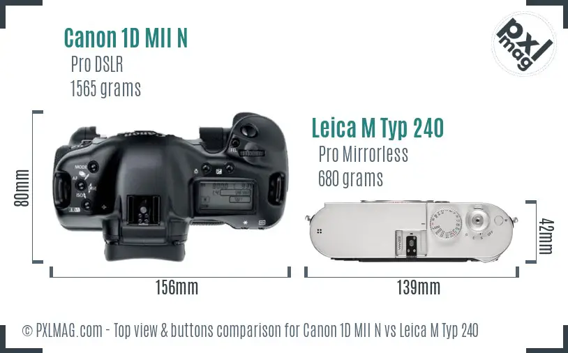 Canon 1D MII N vs Leica M Typ 240 top view buttons comparison