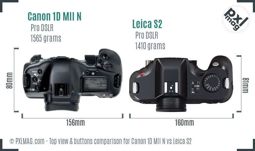 Canon 1D MII N vs Leica S2 top view buttons comparison