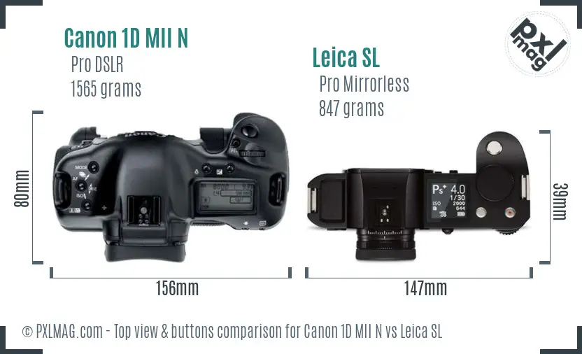 Canon 1D MII N vs Leica SL top view buttons comparison Canon 1D MII N vs Leica SL top view buttons comparison