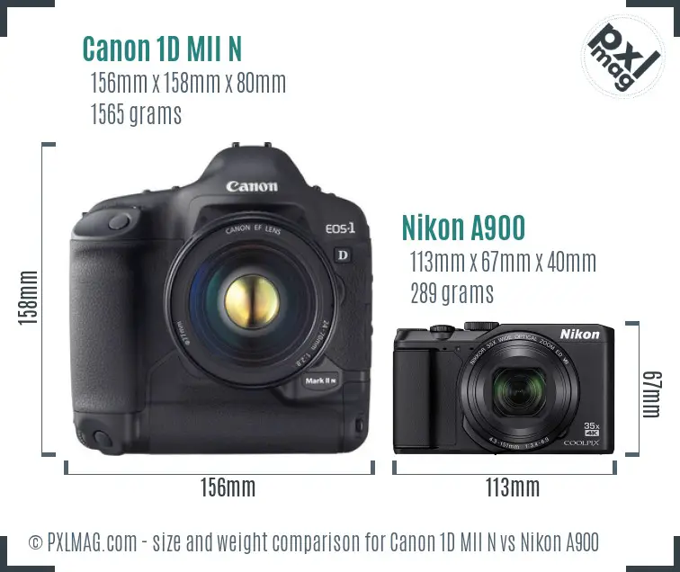 Canon 1D MII N vs Nikon A900 size comparison Canon 1D MII N vs Nikon A900 size comparison