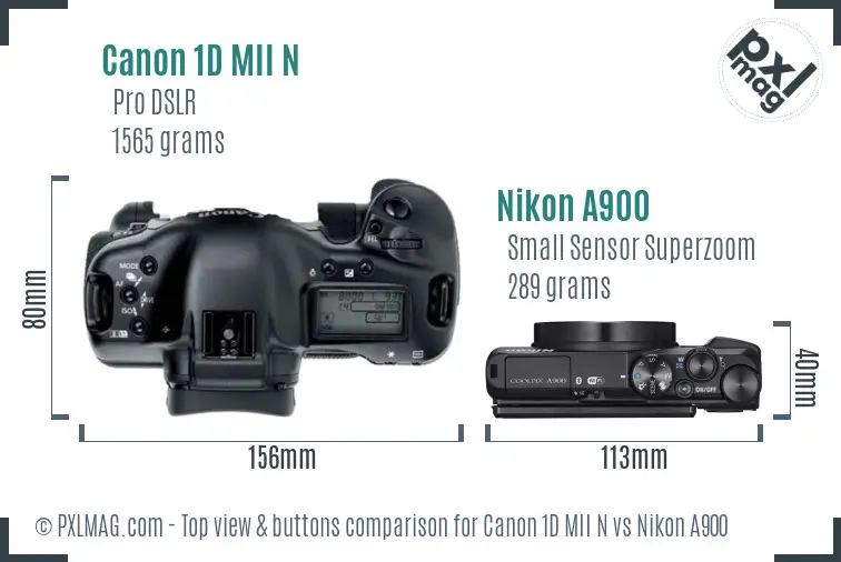 Canon 1D MII N vs Nikon A900 top view buttons comparison Canon 1D MII N vs Nikon A900 top view buttons comparison