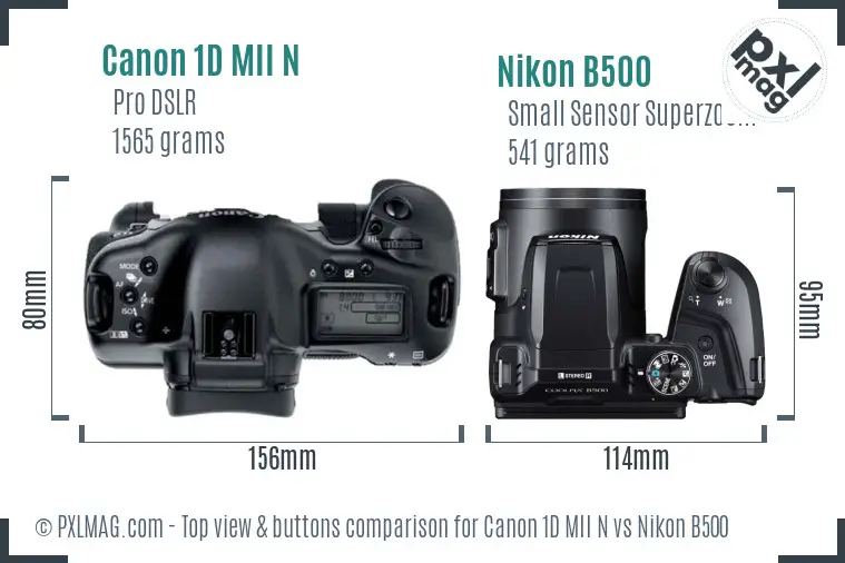 Canon 1D MII N vs Nikon B500 top view buttons comparison
