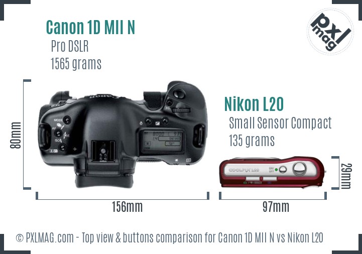 Canon 1D MII N vs Nikon L20 top view buttons comparison