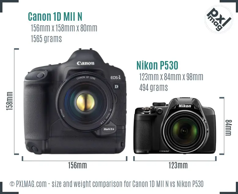 Canon 1D MII N vs Nikon P530 size comparison Canon 1D MII N vs Nikon P530 size comparison