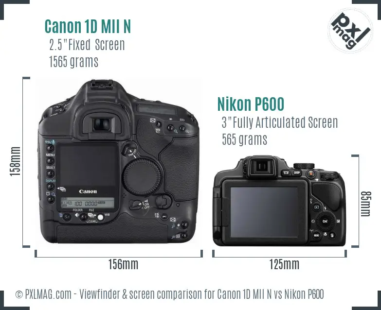 Canon 1D MII N vs Nikon P600 Screen and Viewfinder comparison Canon 1D MII N vs Nikon P600 Screen and Viewfinder comparison