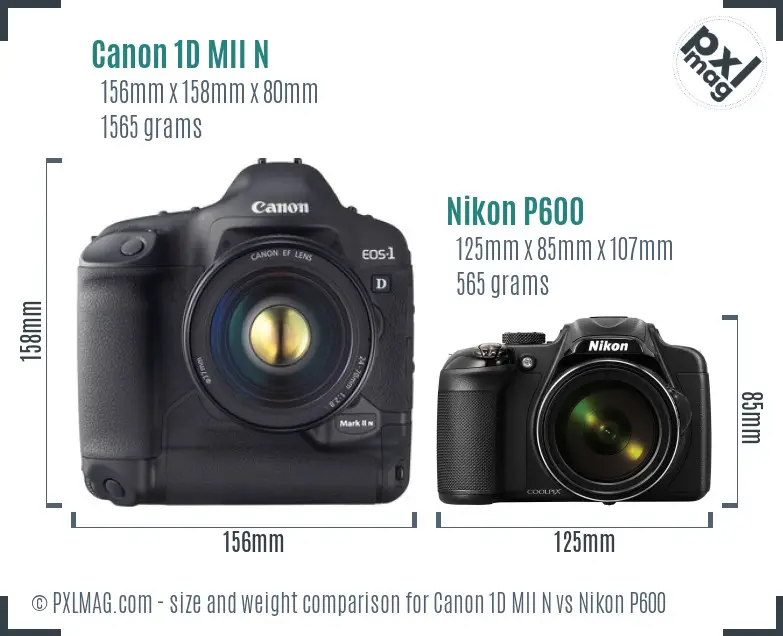 Canon 1D MII N vs Nikon P600 size comparison Canon 1D MII N vs Nikon P600 size comparison