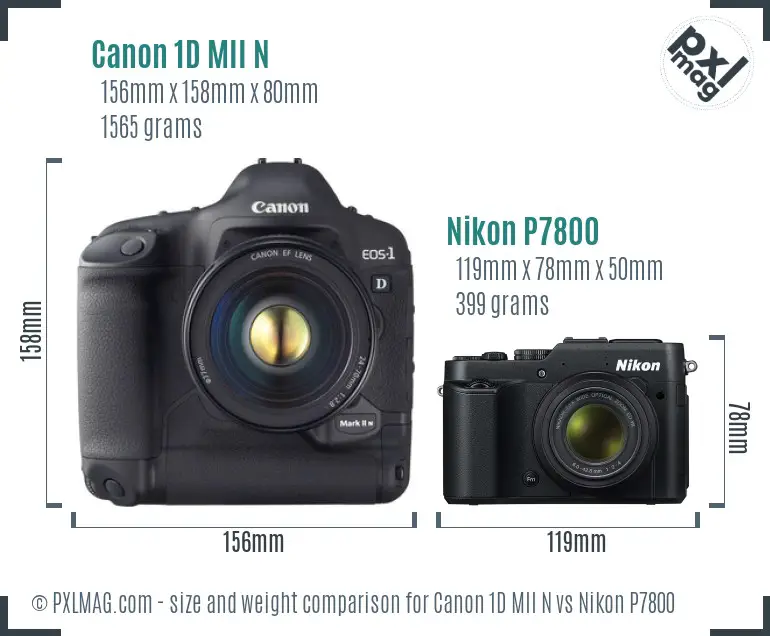 Canon 1D MII N vs Nikon P7800 size comparison Canon 1D MII N vs Nikon P7800 size comparison