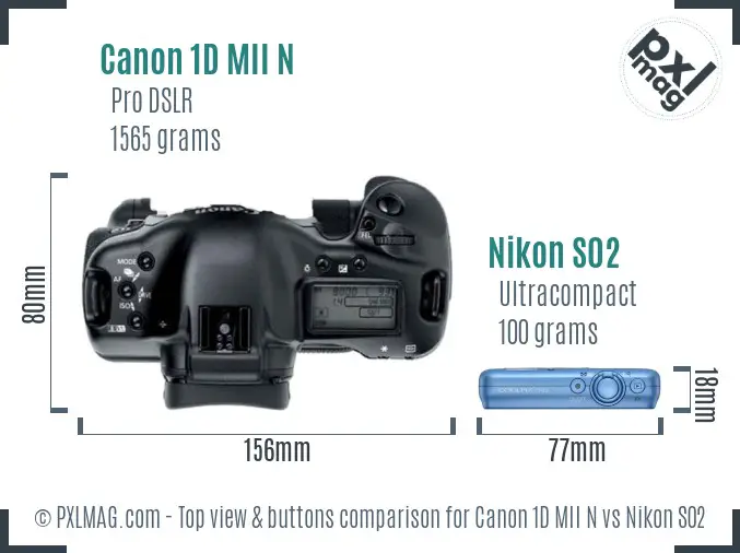 Canon 1D MII N vs Nikon S02 top view buttons comparison