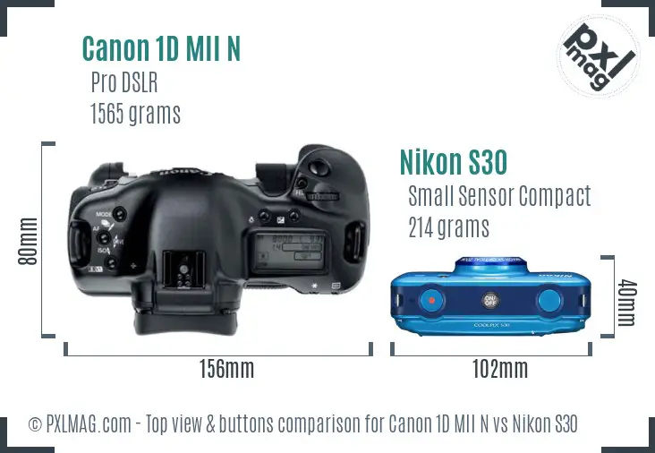 Canon 1D MII N vs Nikon S30 top view buttons comparison Canon 1D MII N vs Nikon S30 top view buttons comparison