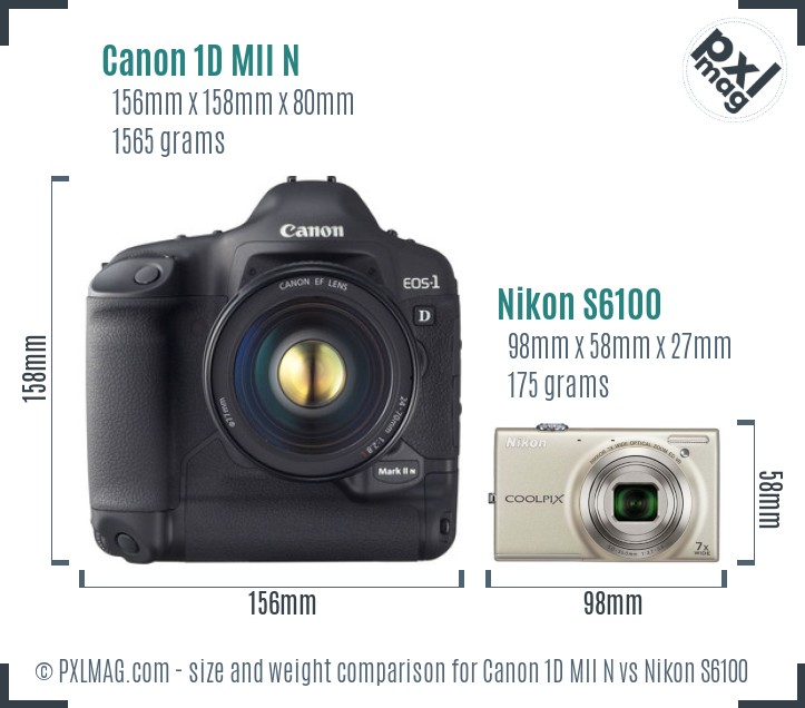Canon 1D MII N vs Nikon S6100 size comparison Canon 1D MII N vs Nikon S6100 size comparison