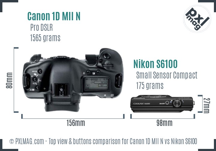 Canon 1D MII N vs Nikon S6100 top view buttons comparison