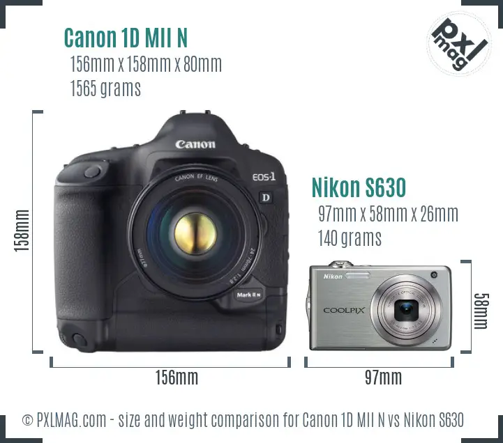 Canon 1D MII N vs Nikon S630 size comparison Canon 1D MII N vs Nikon S630 size comparison