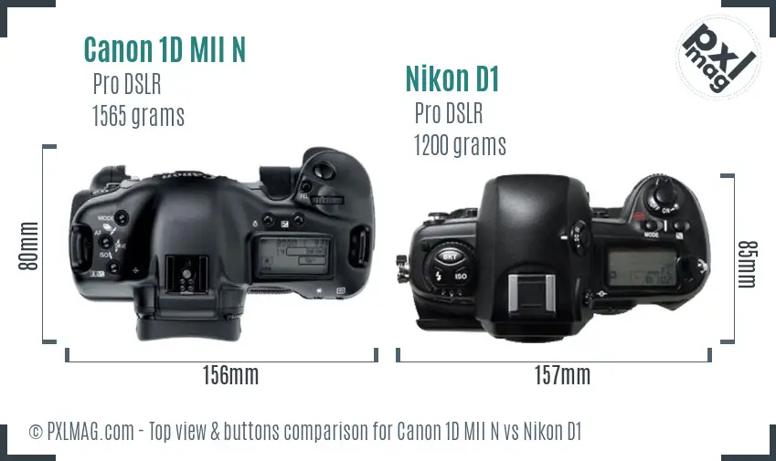 Canon 1D MII N vs Nikon D1 top view buttons comparison