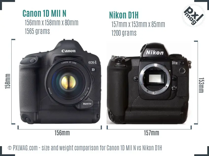 Canon 1D MII N vs Nikon D1H size comparison