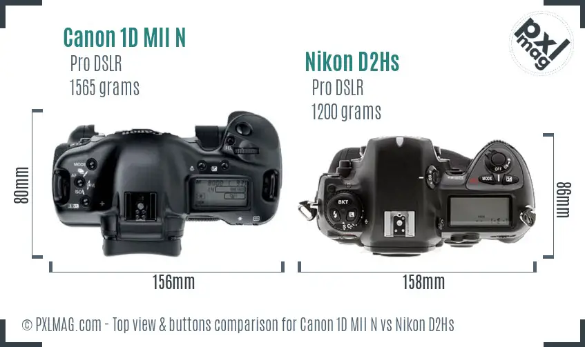 Canon 1D MII N vs Nikon D2Hs top view buttons comparison