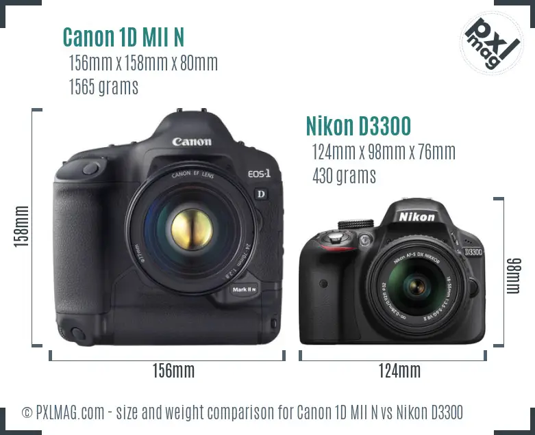 Canon 1D MII N vs Nikon D3300 size comparison