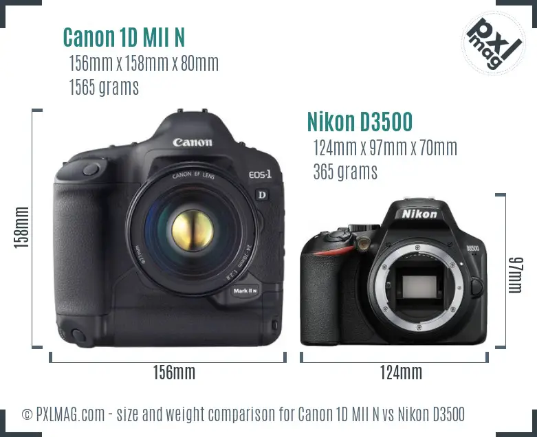Canon 1D MII N vs Nikon D3500 size comparison Canon 1D MII N vs Nikon D3500 size comparison
