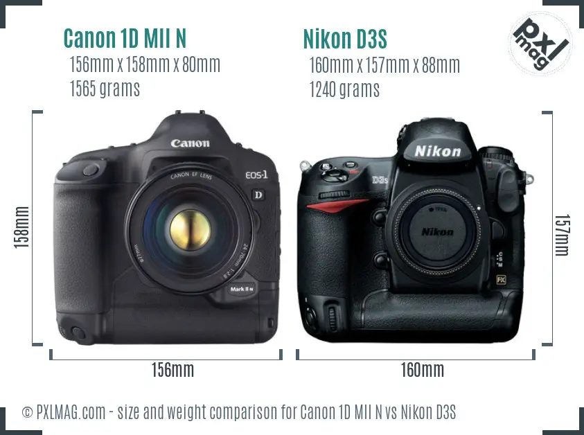 Canon 1D MII N vs Nikon D3S size comparison