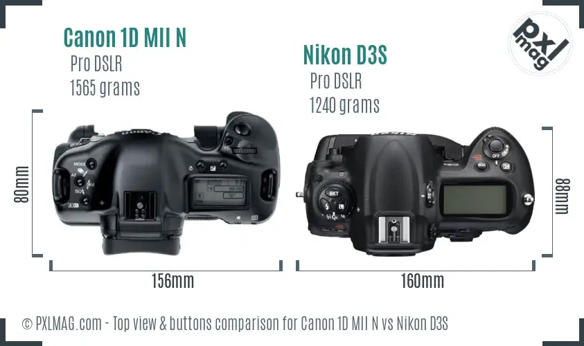 Canon 1D MII N vs Nikon D3S top view buttons comparison