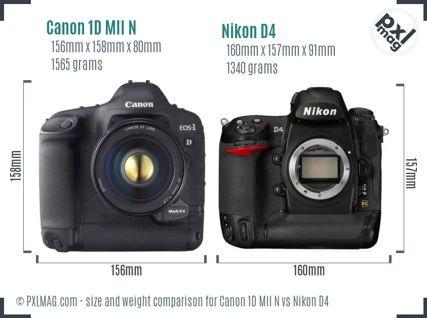 Canon 1D MII N vs Nikon D4 size comparison