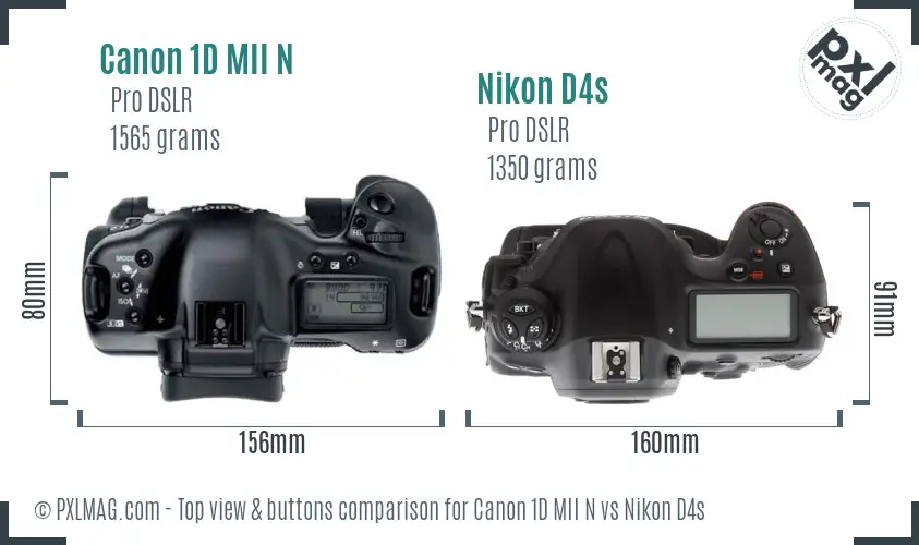 Canon 1D MII N vs Nikon D4s top view buttons comparison