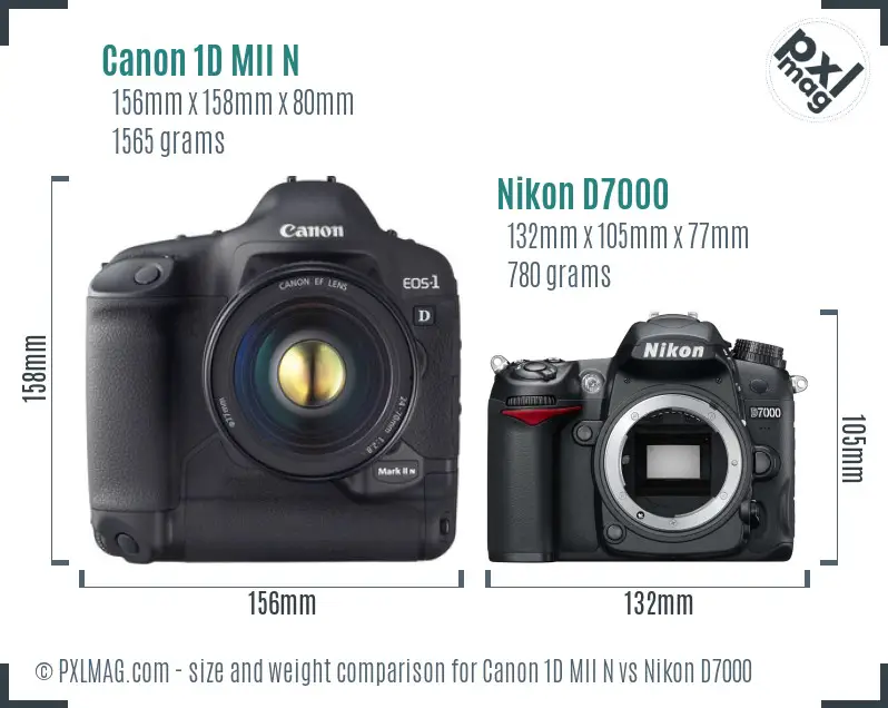 Canon 1D MII N vs Nikon D7000 size comparison Canon 1D MII N vs Nikon D7000 size comparison