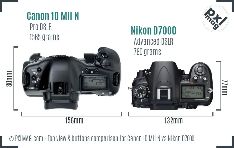 Canon 1D MII N vs Nikon D7000 top view buttons comparison Canon 1D MII N vs Nikon D7000 top view buttons comparison