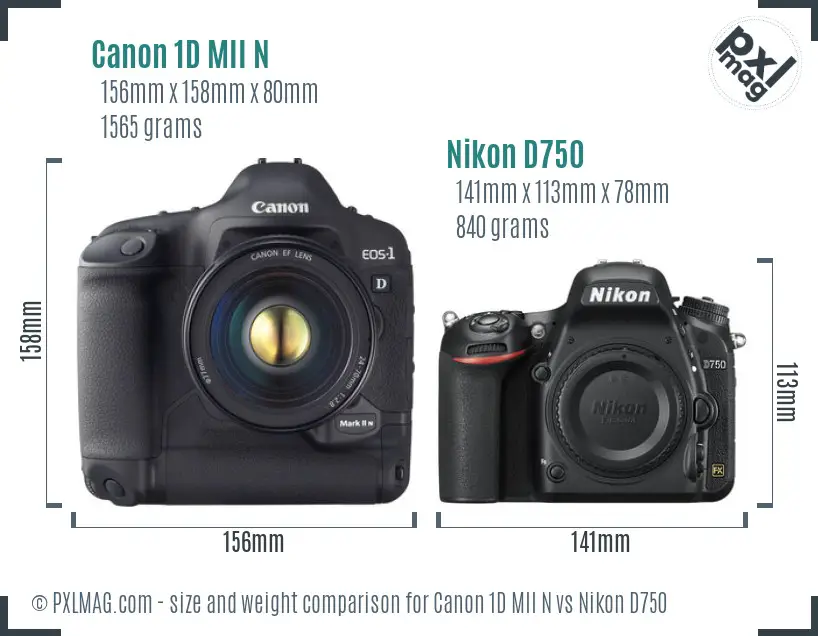 Canon 1D MII N vs Nikon D750 size comparison Canon 1D MII N vs Nikon D750 size comparison