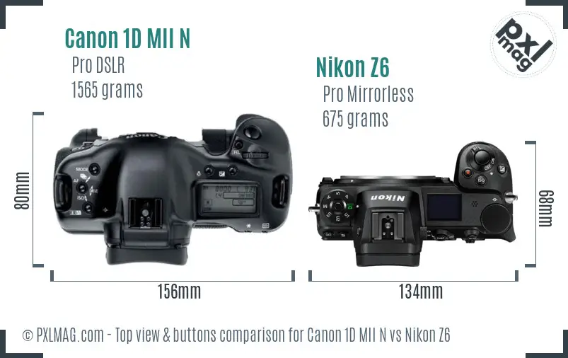 Canon 1D MII N vs Nikon Z6 top view buttons comparison Canon 1D MII N vs Nikon Z6 top view buttons comparison