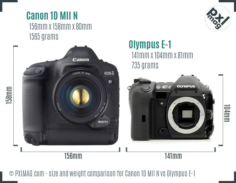 Canon 1D MII N vs Olympus E-1 size comparison