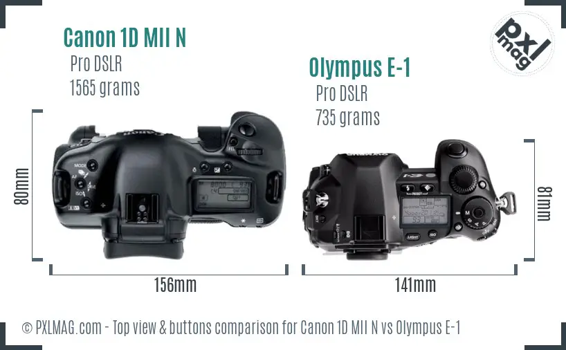 Canon 1D MII N vs Olympus E-1 top view buttons comparison