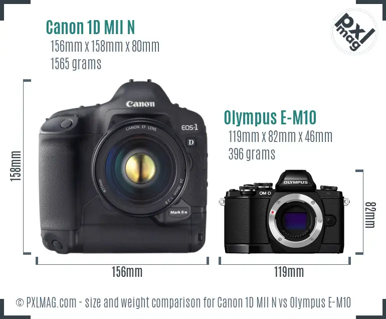 Canon 1D MII N vs Olympus E-M10 size comparison Canon 1D MII N vs Olympus E-M10 size comparison
