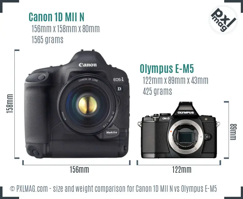 Canon 1D MII N vs Olympus E-M5 size comparison