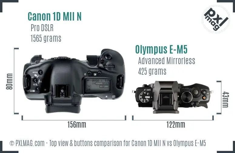 Canon 1D MII N vs Olympus E-M5 top view buttons comparison