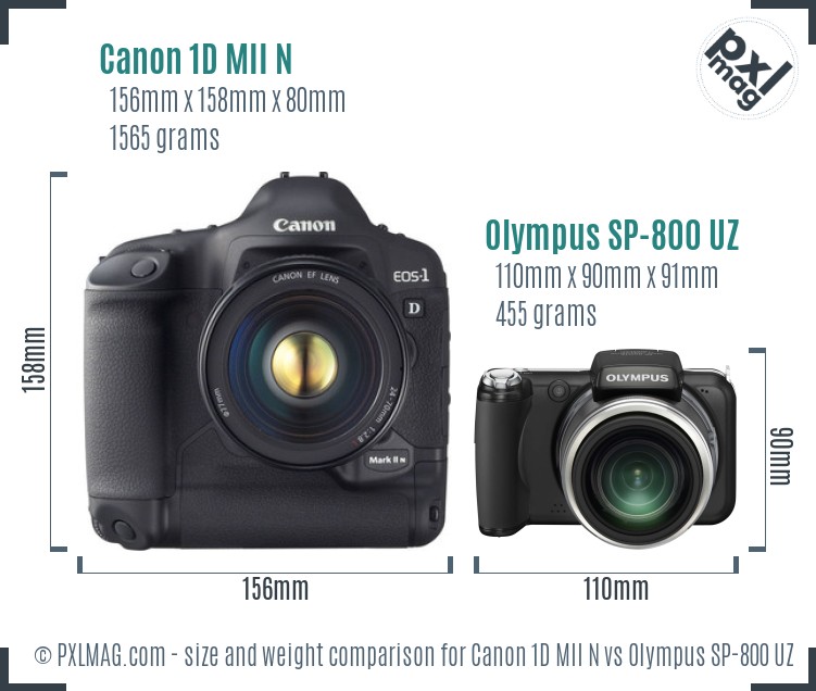 Canon 1D MII N vs Olympus SP-800 UZ size comparison