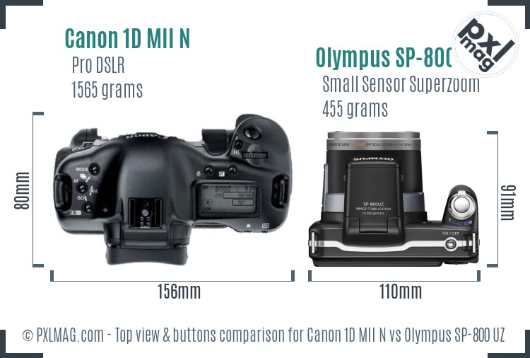 Canon 1D MII N vs Olympus SP-800 UZ top view buttons comparison